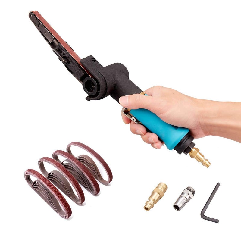 Minimprover Pneumatic Tool Air Belt Sander,1/4" Air Inlet,Air Belt Sander (3/8" x 13") with 12pc Belts (#40ï¼Œ#60ï¼Œ80#ï¼Œ120#),3/8" Air Belt Grinder For Aluminium, Iron, Steel And Etc. Metal Polishing - Image 1